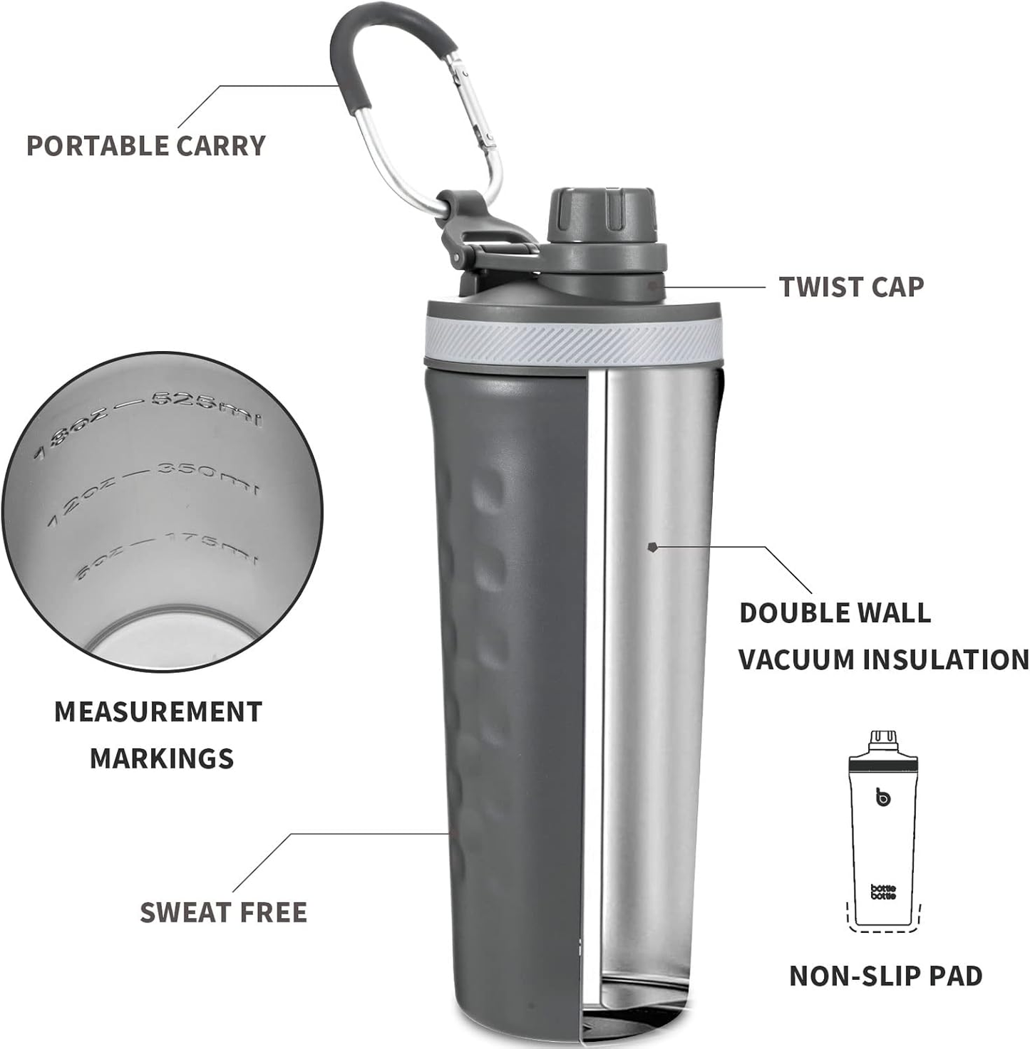 HYDRO Bottle Shaker for protein, coffee and cocktails (3 in 1)