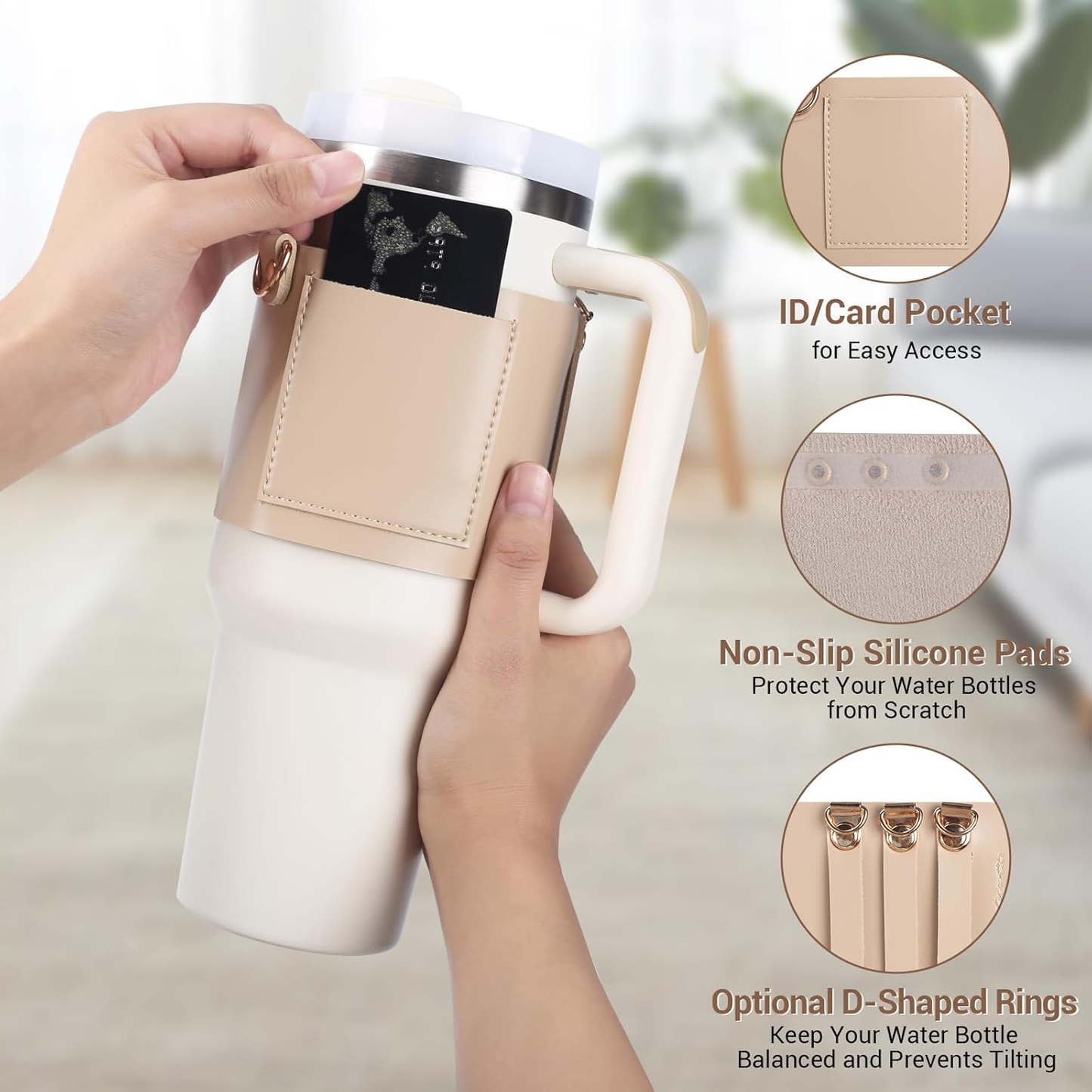 HYDRO LuxeCarry. Premium PU Leather Bottle Cover with Protection and Pockets.