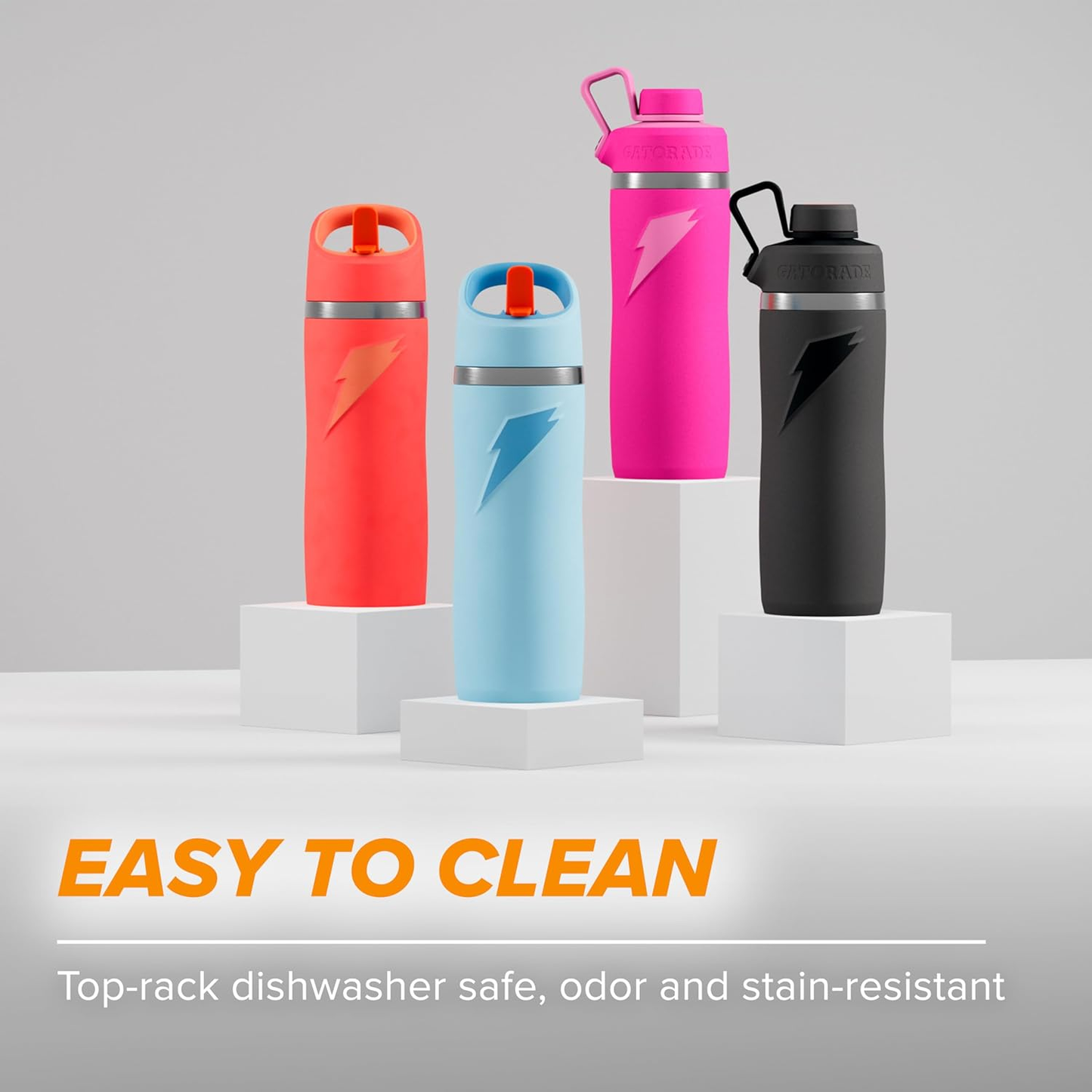 HYDRO SteelFlow. Durable steel bottle with spare cap and straw.